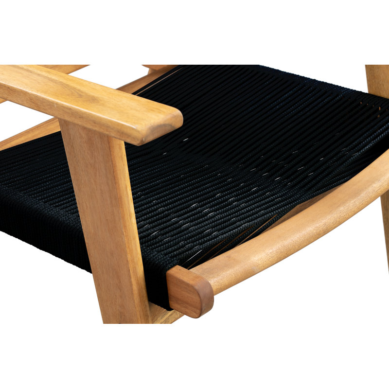 Kingsmen Solid Acacia Wood Outdoor Lounge Chair with Black Cordage Seat