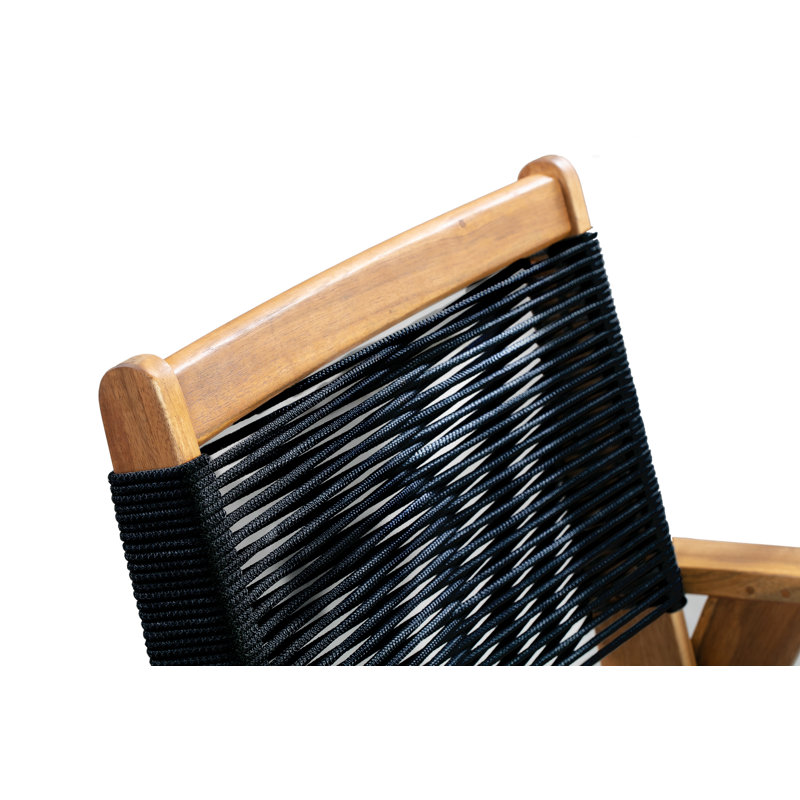 Kingsmen Solid Acacia Wood Outdoor Lounge Chair with Black Cordage Seat