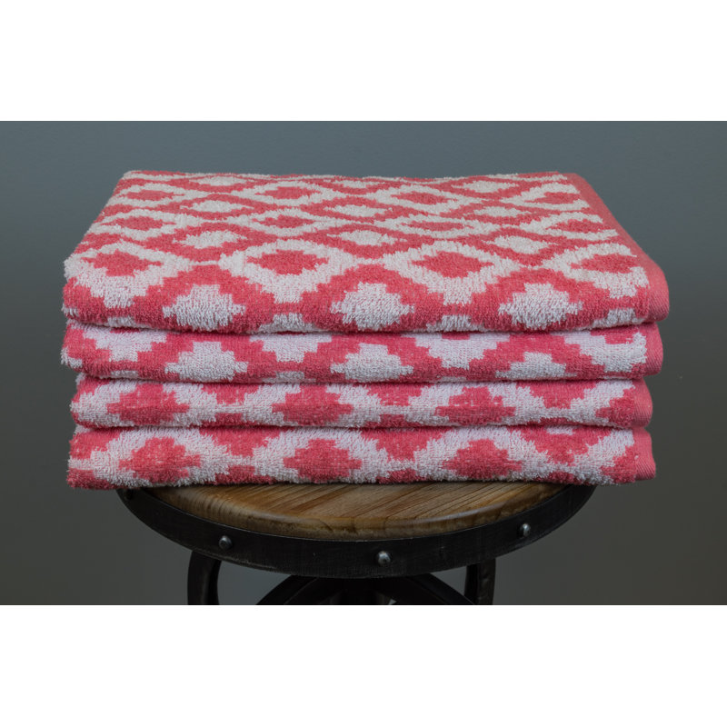 Fibertone Coral Diamond Print Antimicrobial Beach Towels, 60x30, Set of 4