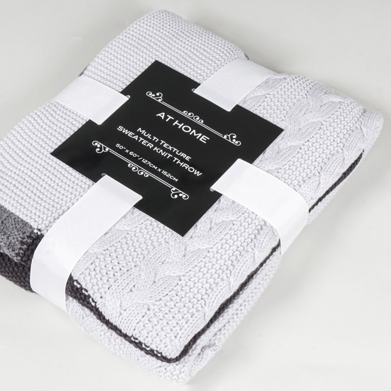 Cozy Classics Charcoal & Silver Sweater Knit Throw Blanket 50" x 60"