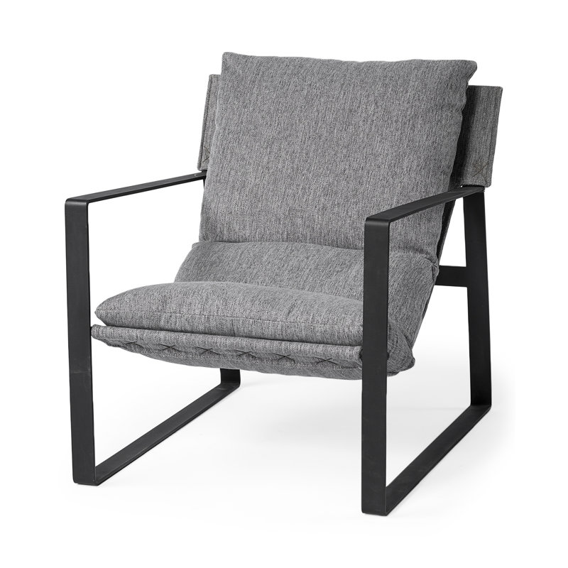Gray Fabric and Black Iron Slipper Accent Chair
