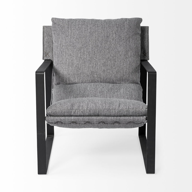 Gray Fabric and Black Iron Slipper Accent Chair