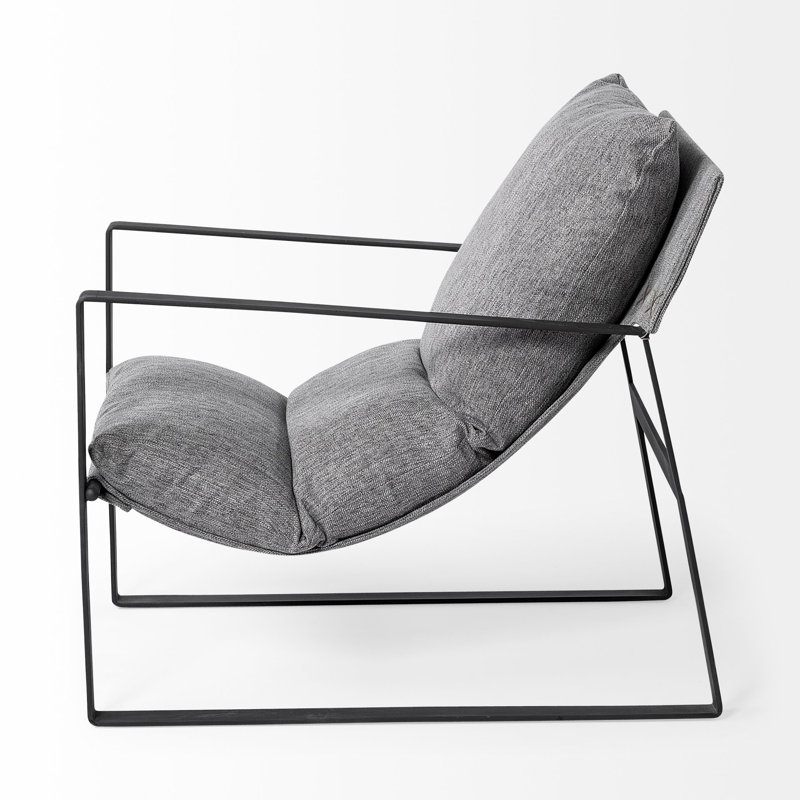 Gray Fabric and Black Iron Slipper Accent Chair