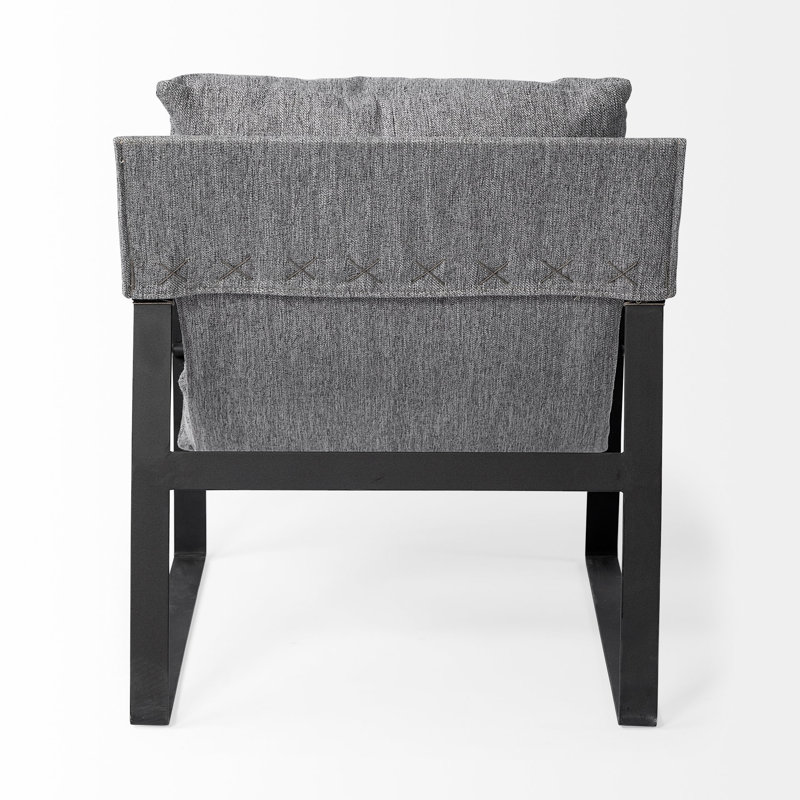 Gray Fabric and Black Iron Slipper Accent Chair