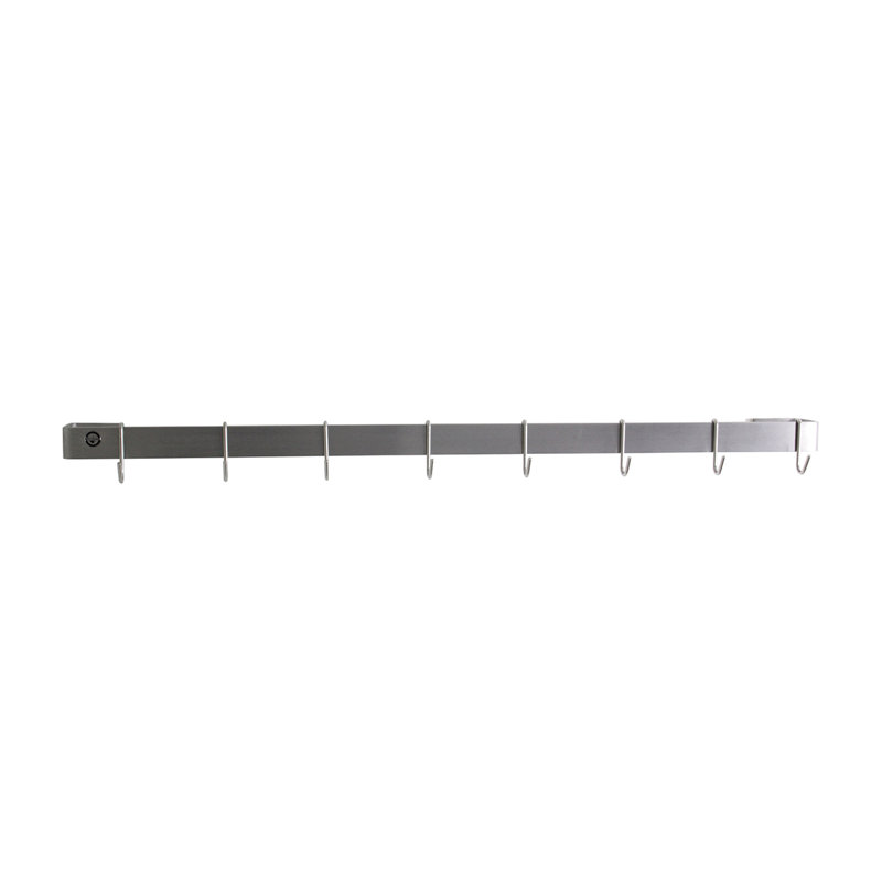 Handcrafted Stainless Steel 42-Inch Wall Rack Utensil Bar with Hooks