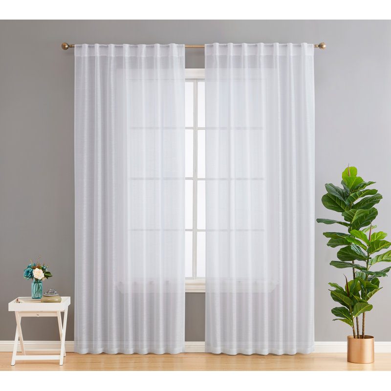 Lauren White Semi Sheer Polyester Curtain Pair