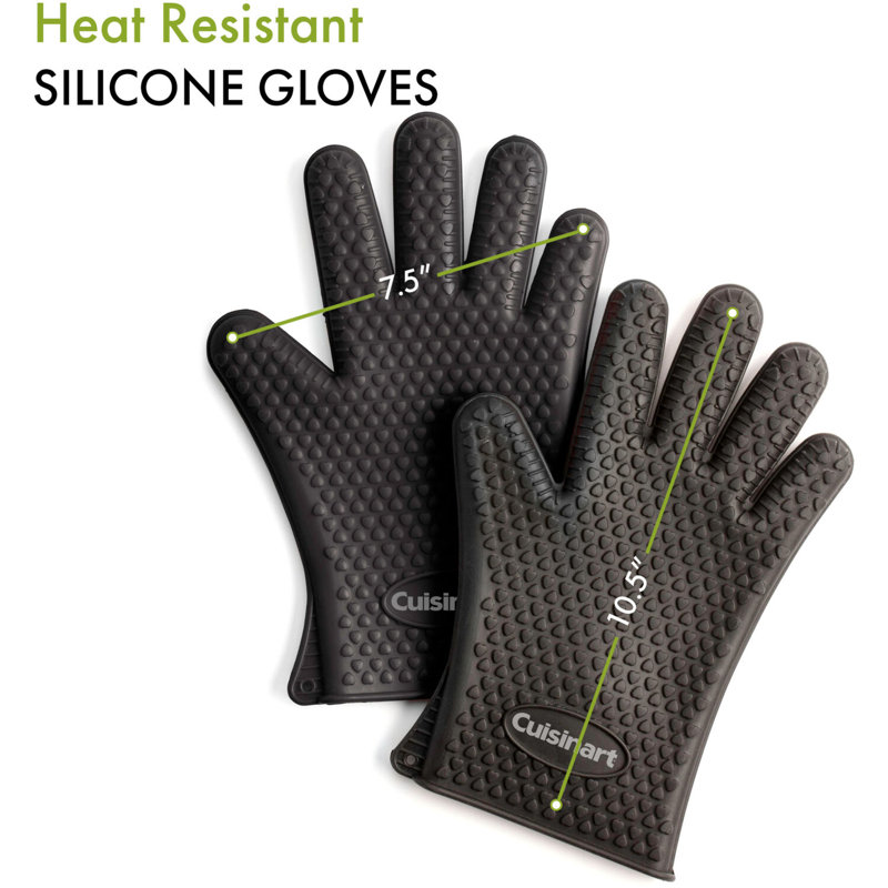Black Heat Resistant Silicone Grill Gloves, 12-inch
