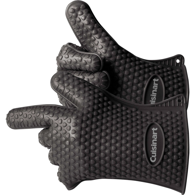 Black Heat Resistant Silicone Grill Gloves, 12-inch