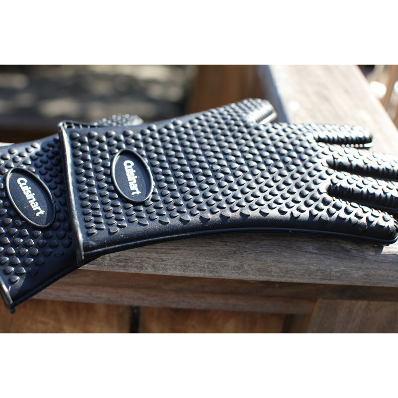 Black Heat Resistant Silicone Grill Gloves, 12-inch
