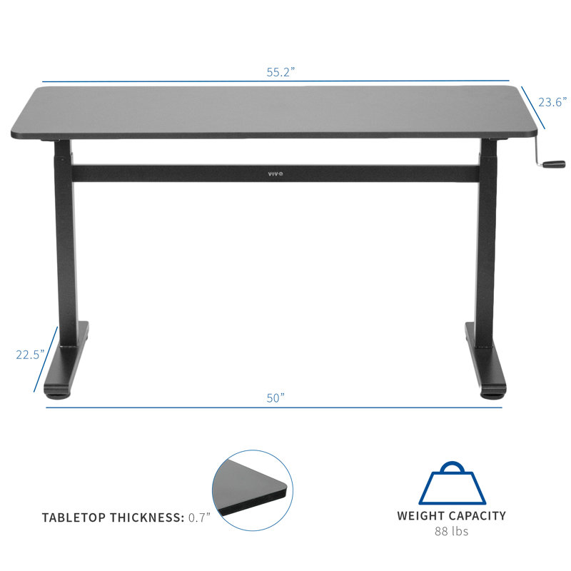 Modern Alloy Steel 55" Black Adjustable Standing Desk