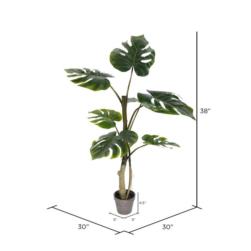 38'' Green Artificial Philodendron Tree in Black Pot