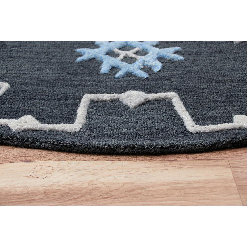 Artisan Geometric Blue & Charcoal 5' Round Wool-Viscose Rug