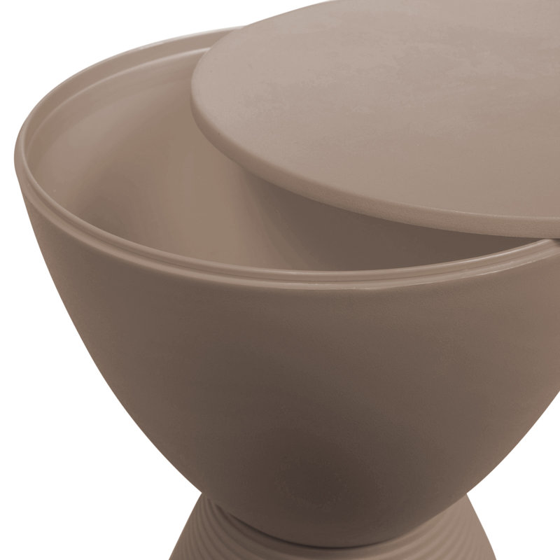 Taupe Round Plastic Pedestal End Table with Storage