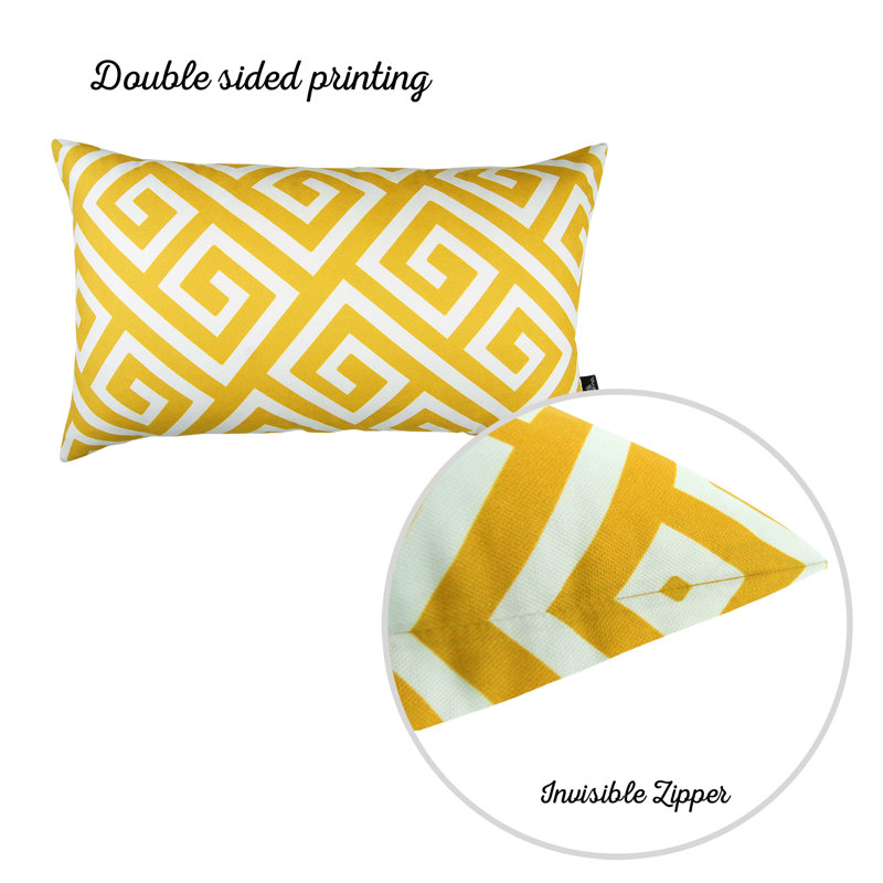 Yellow and White Greek Key Polyester Lumbar Pillow Cover Set