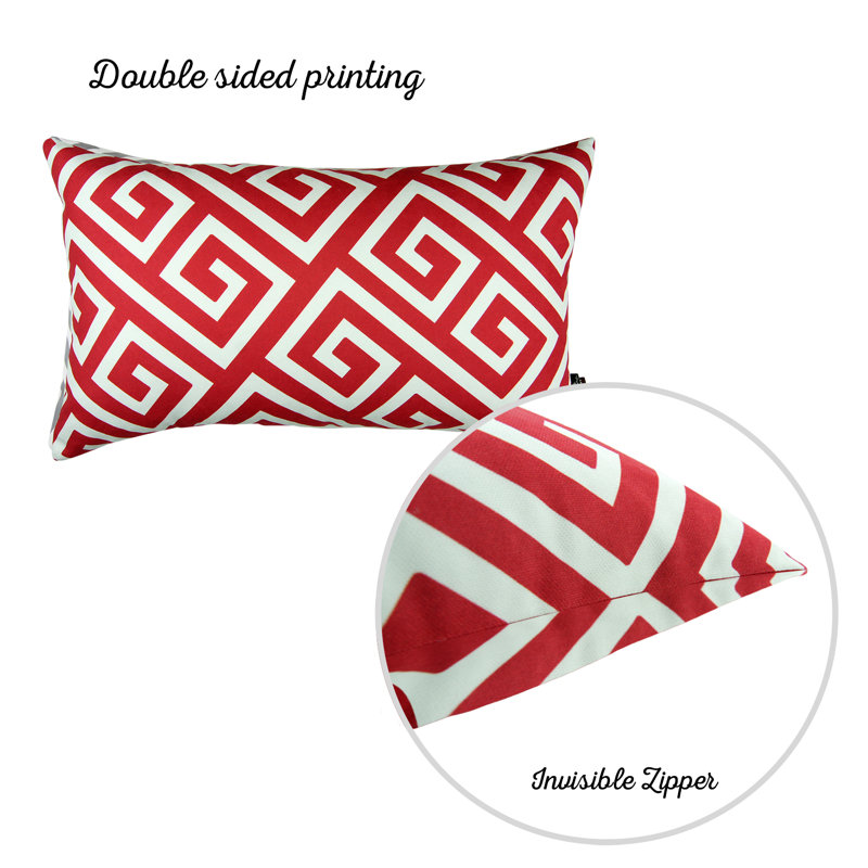 Red and White Greek Key Polyester Lumbar Pillow Cover Set