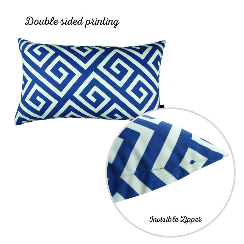 Blue and White Geometric Polyester Pillow Cover Set