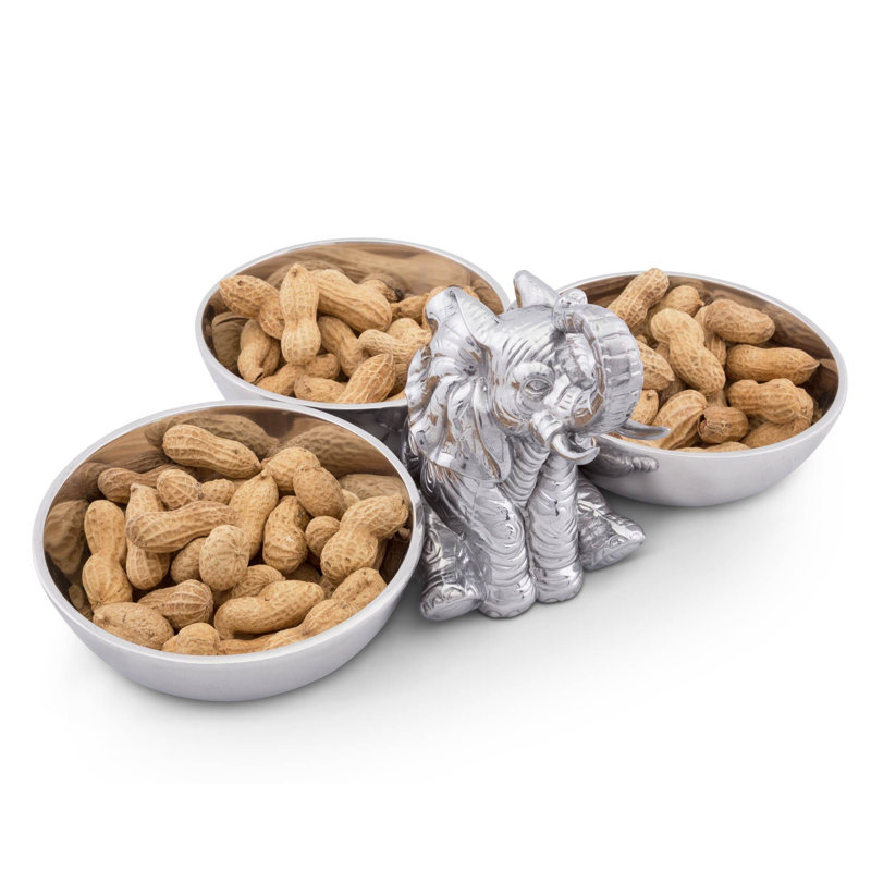 Handmade Aluminum Elephant Candy Bowl with Three Compartments
