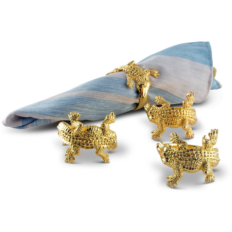 Golden Alligator Aluminum Napkin Ring Set of 4