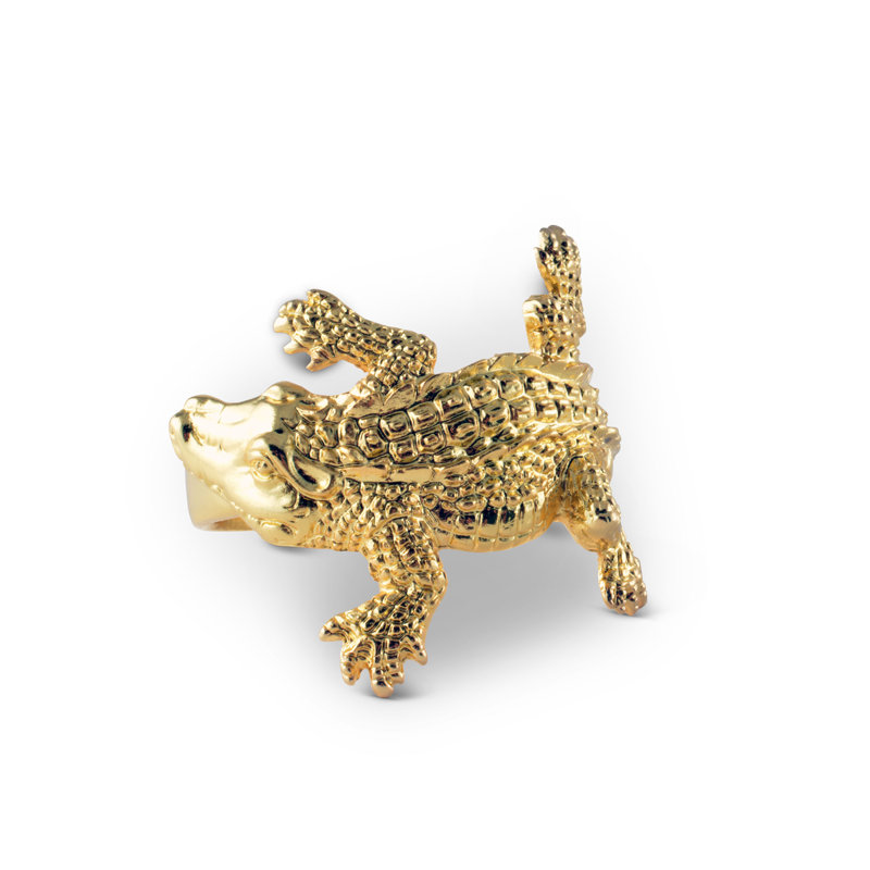 Golden Alligator Aluminum Napkin Ring Set of 4