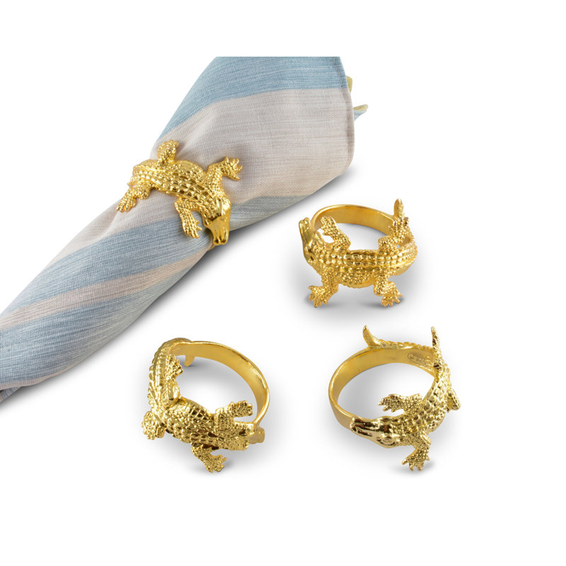 Golden Alligator Aluminum Napkin Ring Set of 4