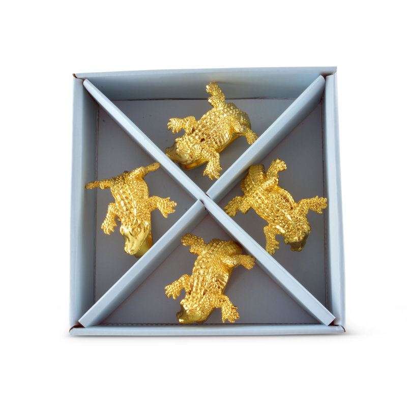Golden Alligator Aluminum Napkin Ring Set of 4