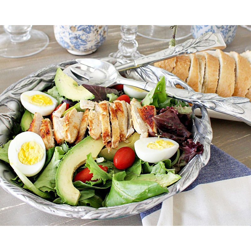 Tuscan Aluminum Round Salad Bowl with Olive Embellishments