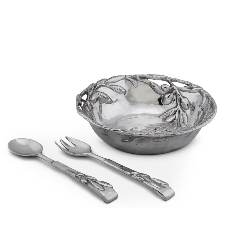 Tuscan Aluminum Round Salad Bowl with Olive Embellishments