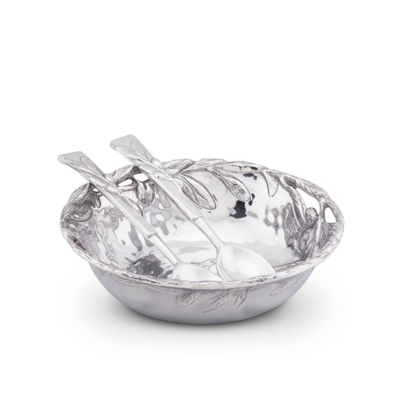 Tuscan Aluminum Round Salad Bowl with Olive Embellishments
