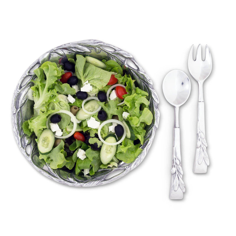 Tuscan Aluminum Round Salad Bowl with Olive Embellishments