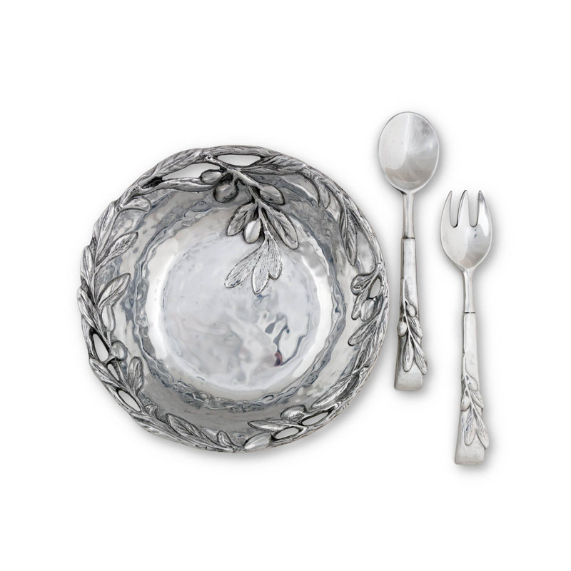 Tuscan Aluminum Round Salad Bowl with Olive Embellishments
