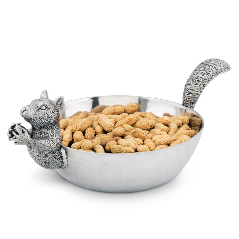 Large Silver Aluminum Squirrel Candy Bowl