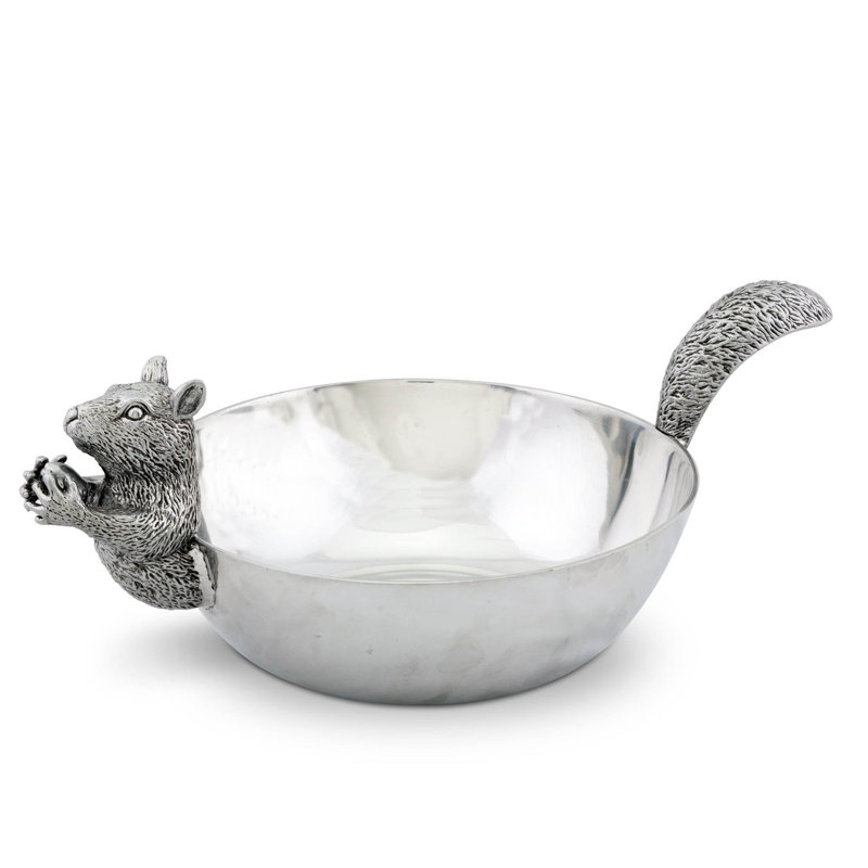 Large Silver Aluminum Squirrel Candy Bowl