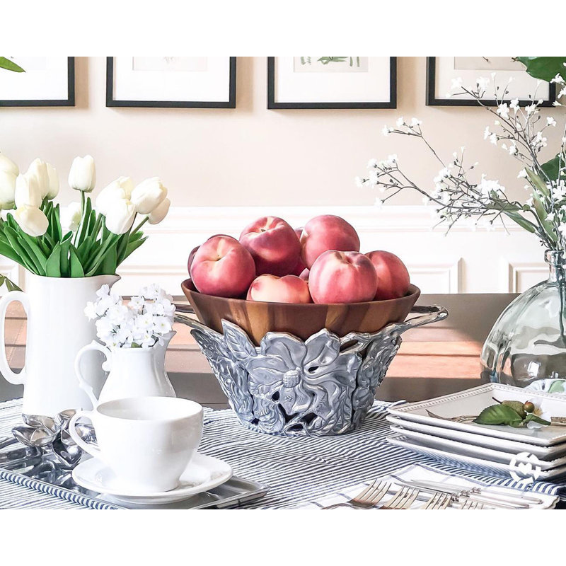 Magnolia Wood and Aluminum Round Salad Fruit Bowl