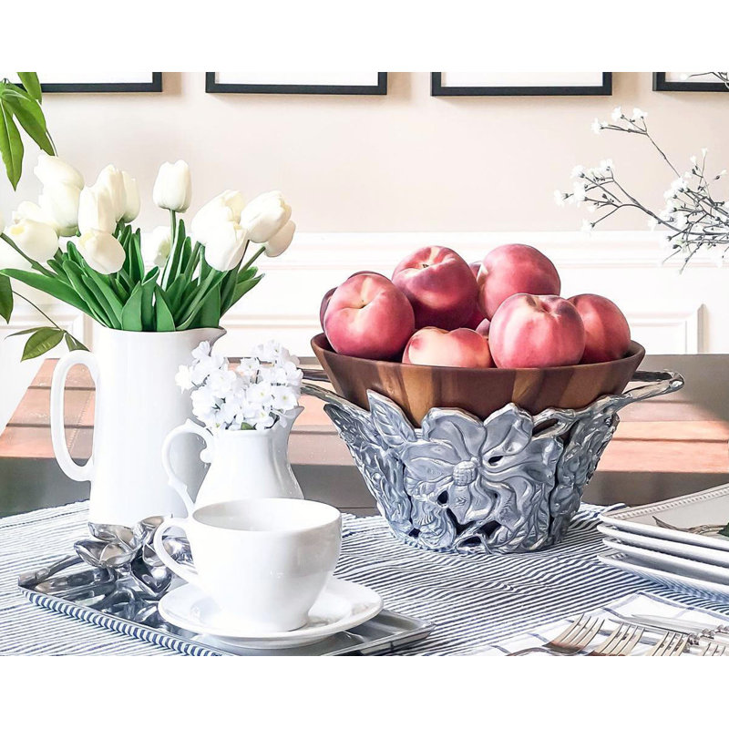 Magnolia Wood and Aluminum Round Salad Fruit Bowl