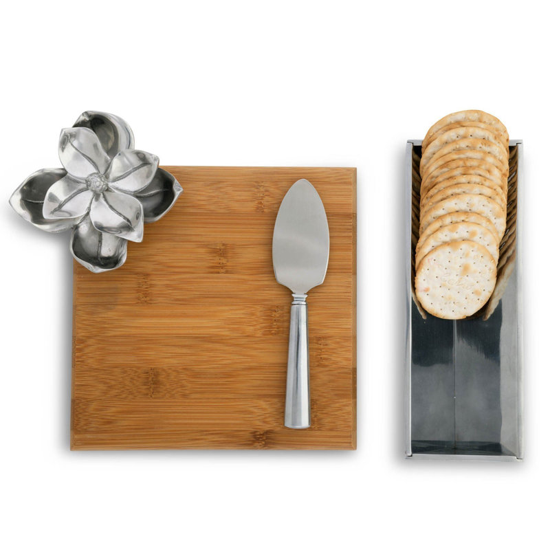 Magnolia Bamboo Cheese Board Set with Aluminum Accents
