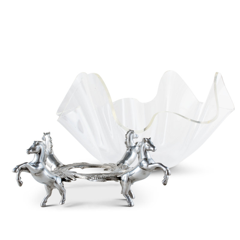 Equestrian Aluminum and Acrylic Salad Bowl with Horse Stand