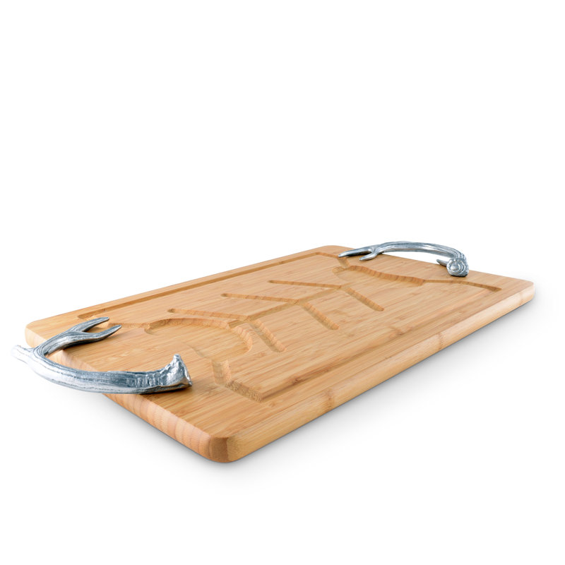 Rustic Light Wood Bamboo Carving Board with Aluminum Antler Handles