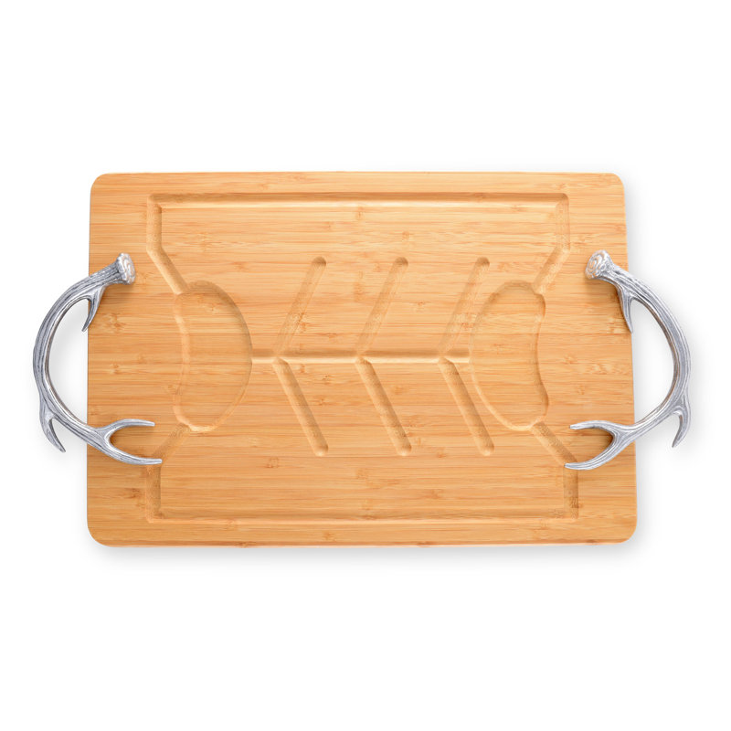 Rustic Light Wood Bamboo Carving Board with Aluminum Antler Handles