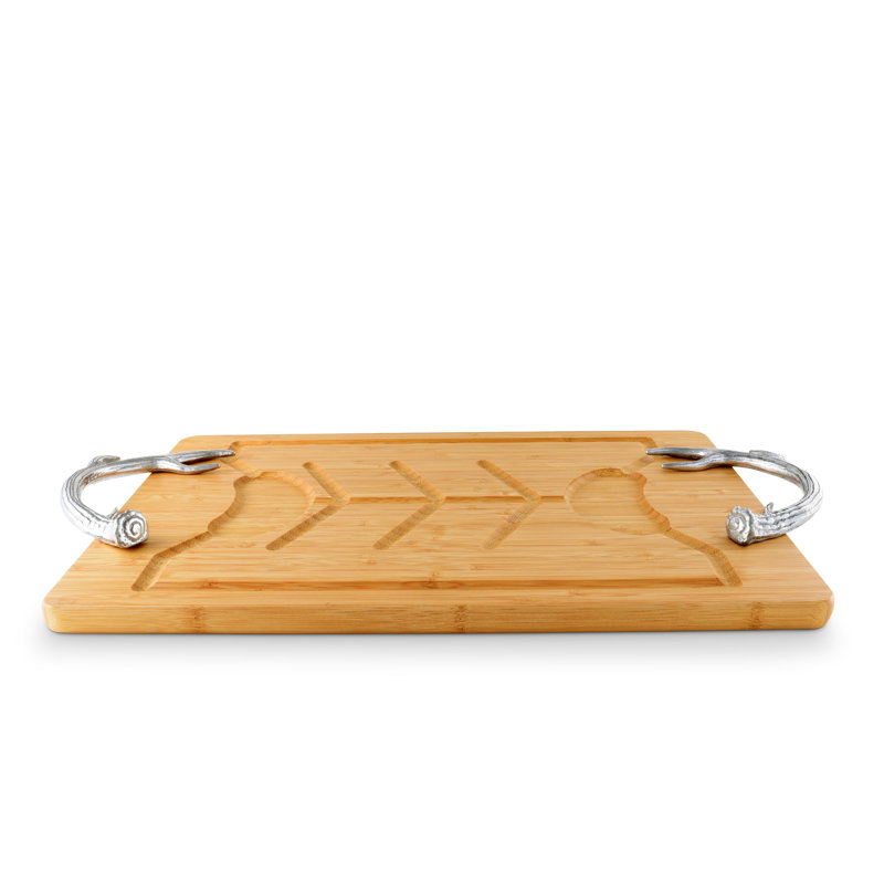 Rustic Light Wood Bamboo Carving Board with Aluminum Antler Handles