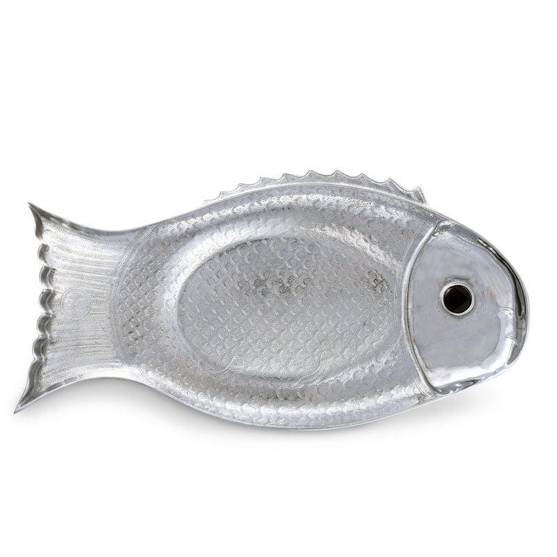 Large Coastal Aluminum Fish-Shaped Serving Platter