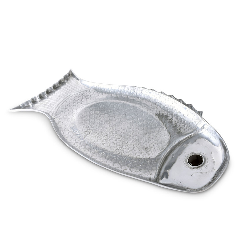 Large Coastal Aluminum Fish-Shaped Serving Platter
