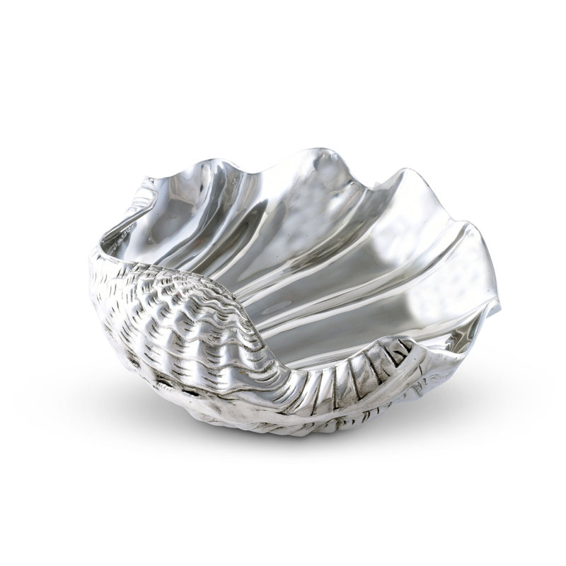 Large Silver Aluminum Coastal Clam Serving Bowl