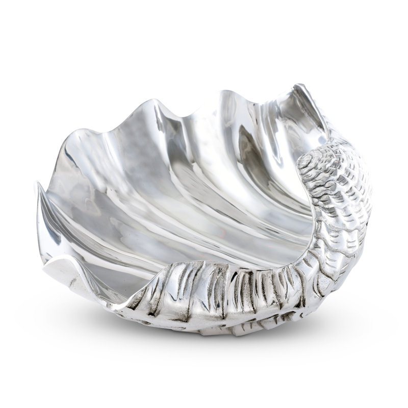 Large Silver Aluminum Coastal Clam Serving Bowl