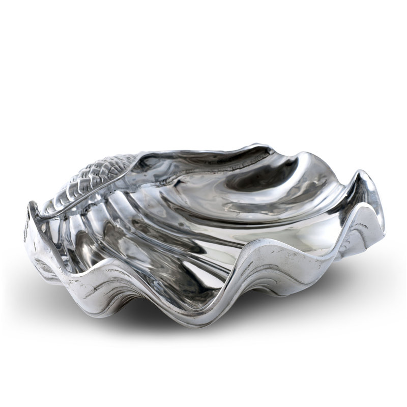 Large Silver Aluminum Coastal Clam Serving Bowl