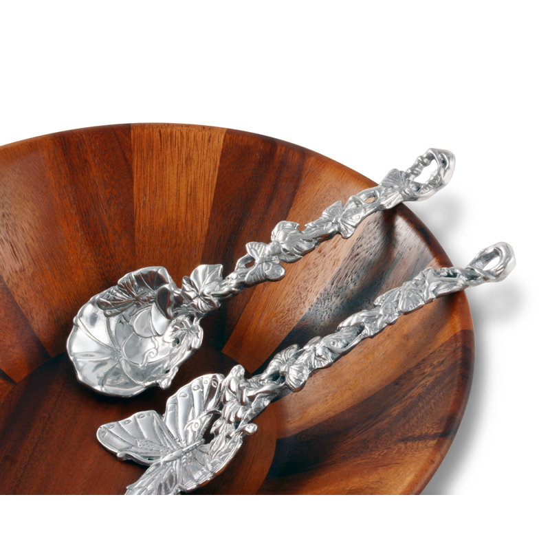 Silver Butterfly and Flower Aluminum Salad Server Set