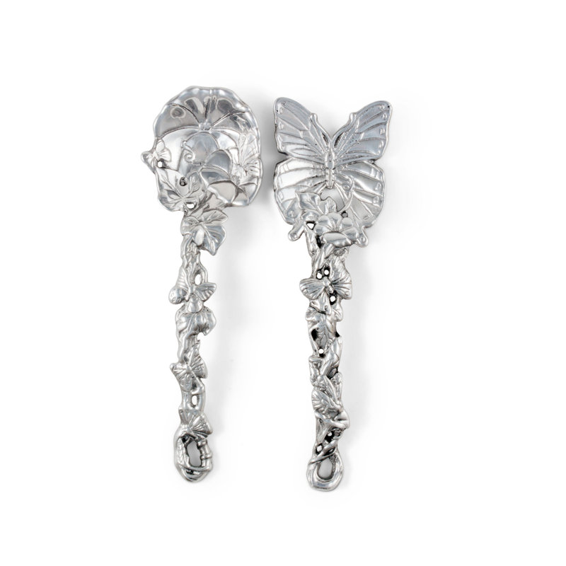 Silver Butterfly and Flower Aluminum Salad Server Set