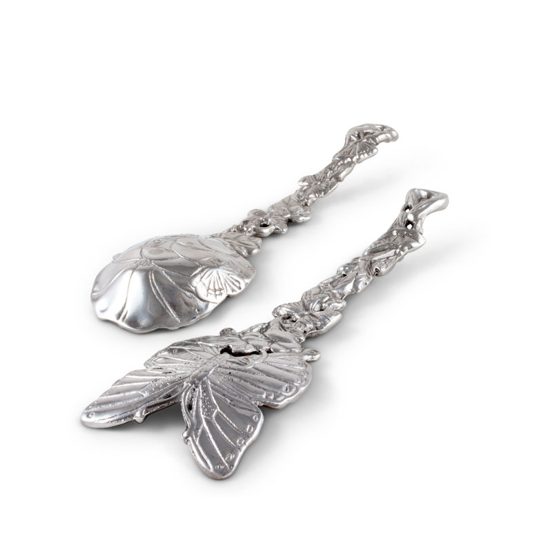 Silver Butterfly and Flower Aluminum Salad Server Set