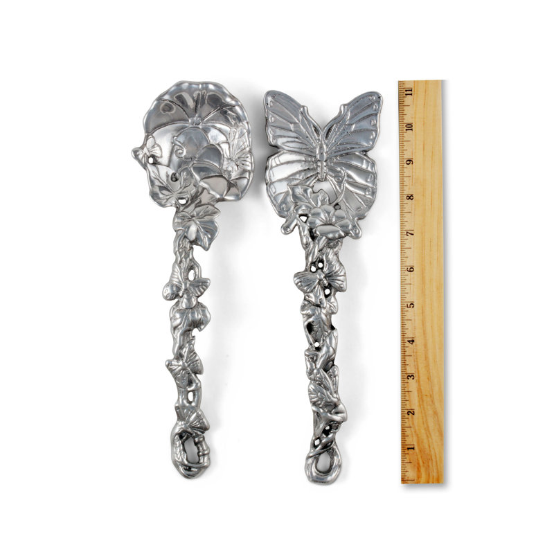 Silver Butterfly and Flower Aluminum Salad Server Set