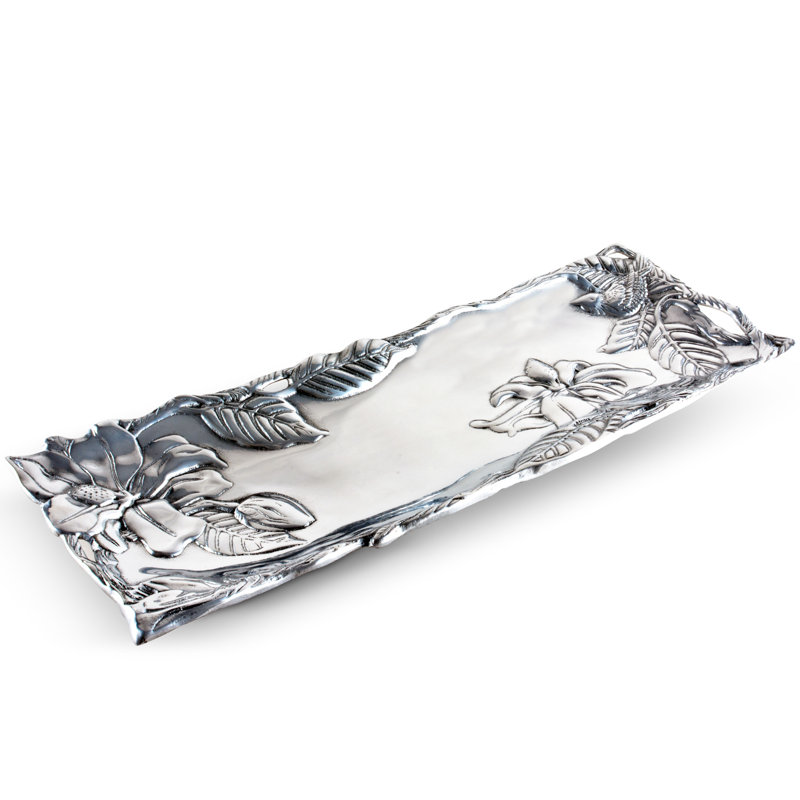 Handcrafted Aluminum Magnolia Blossom Rectangular Serving Tray