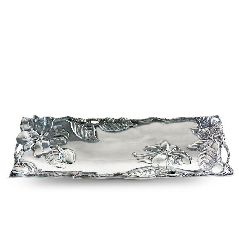 Handcrafted Aluminum Magnolia Blossom Rectangular Serving Tray